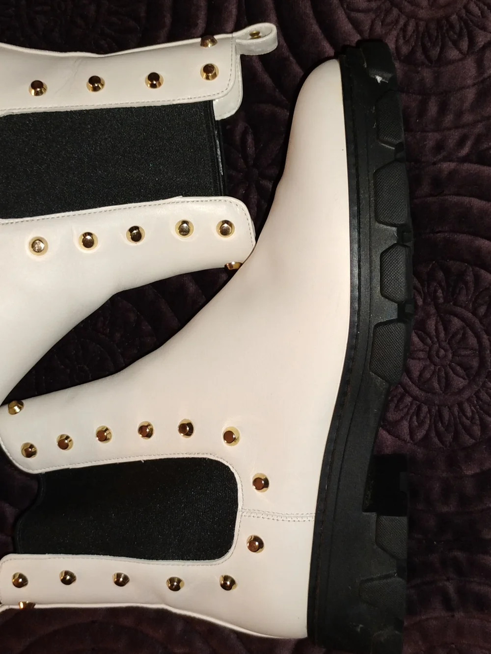 MICHAEL Michael Kors White Leather Chelsea Booties with Gold Studs - Picture 3 of 9